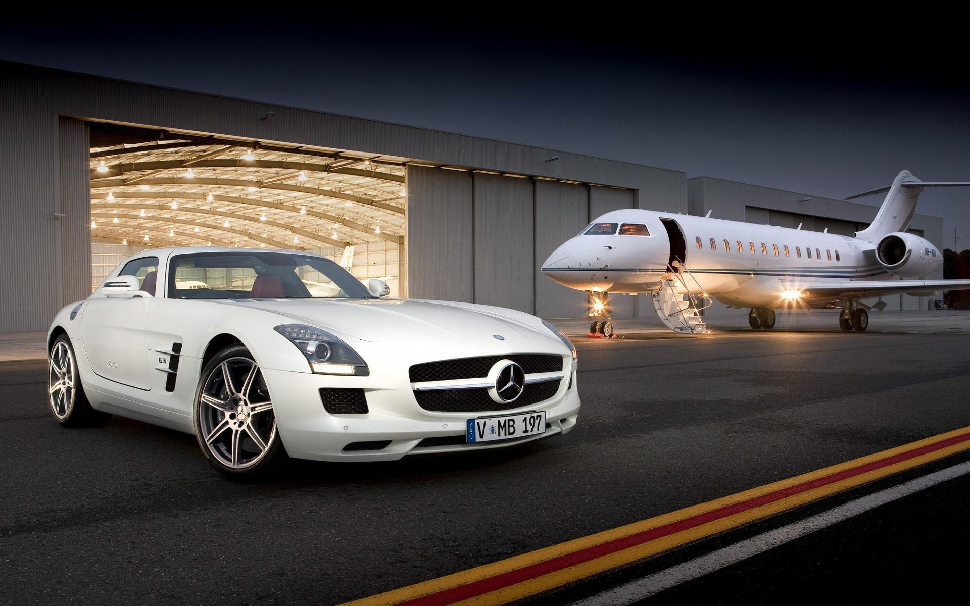 Mercedes, benz, sls, amg, самолёт, авто, мерседес, тачки, авто, cars, auto  wallpapers обои для рабочего стола, картинки, фото, 1920x1200.