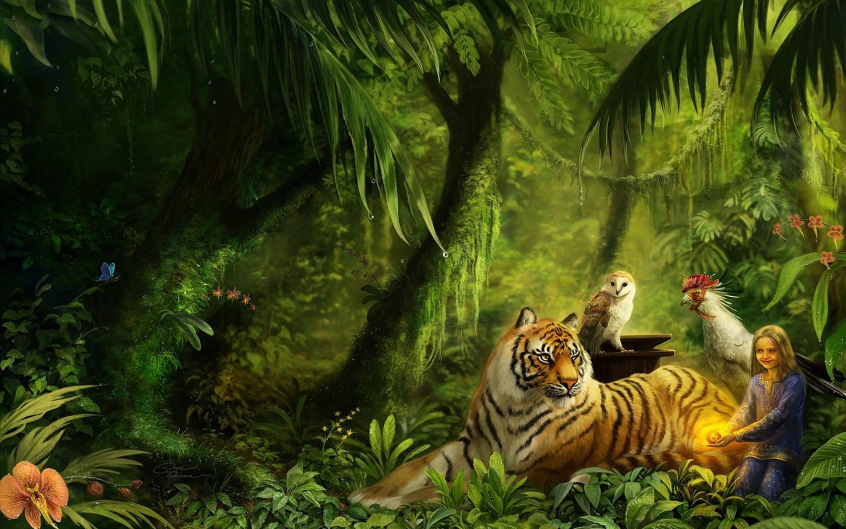 Джунгли, тигр, животные, рисунок, красота 1680x1050