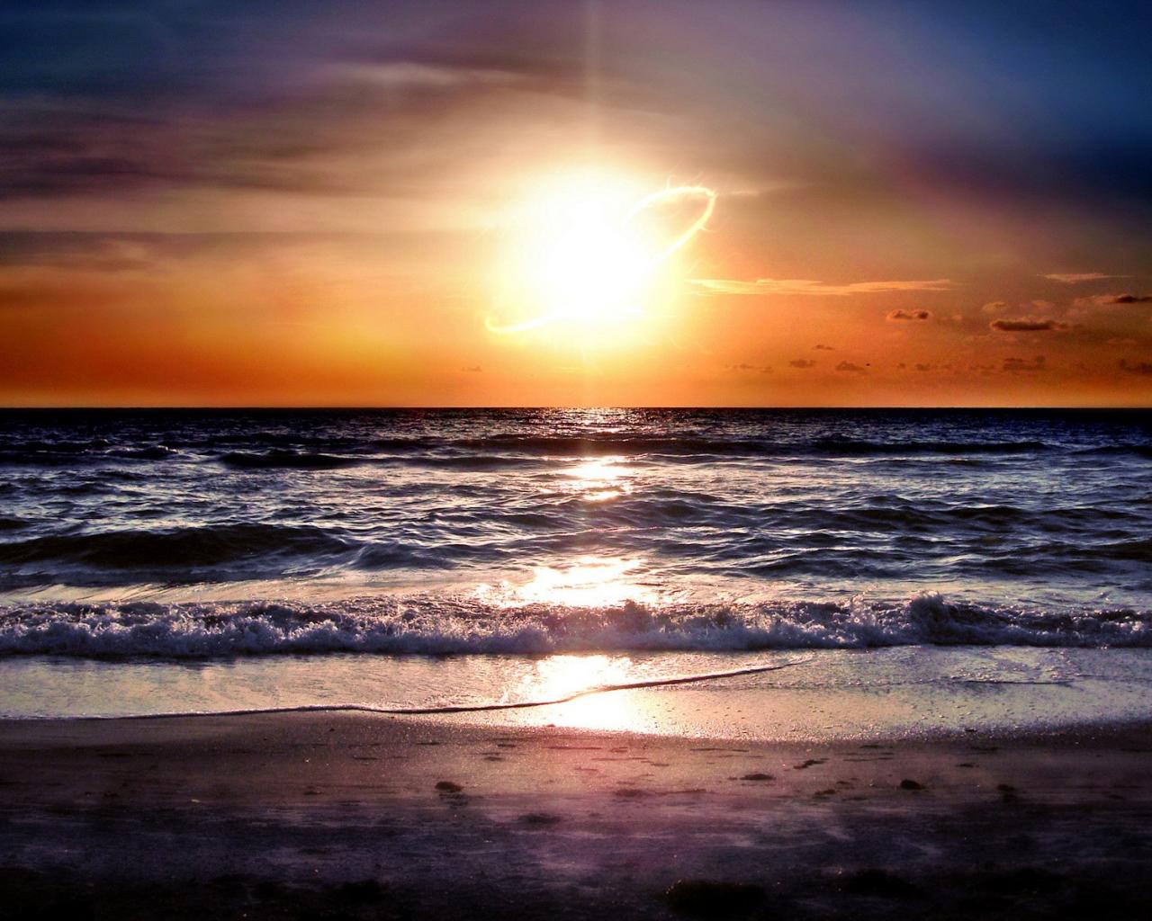 Восход, солнце, море 1280x1024