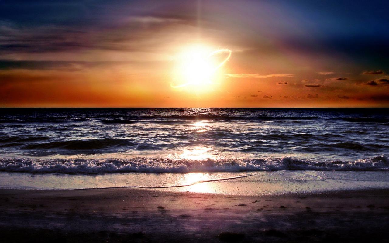 Восход, солнце, море 1280x800