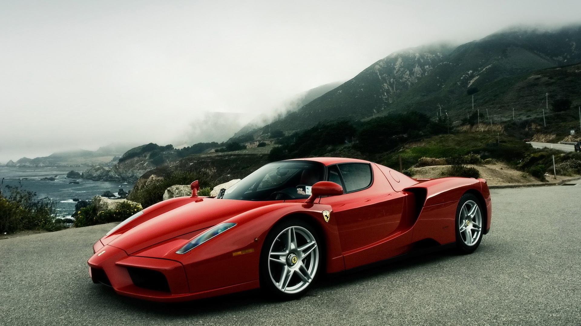 Ferrari, enzo, туман, феррари, красная, тачка, авто, спортивная, горы обои  для рабочего стола, картинки, фото, 1920x1080.