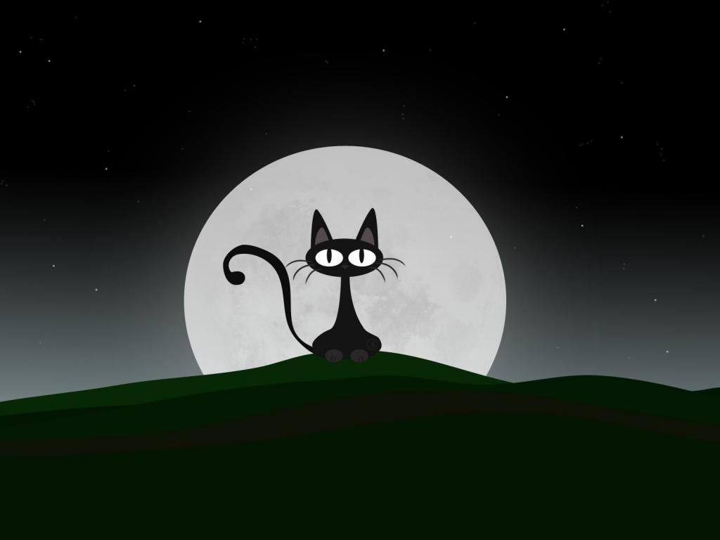Кошак, вектор, луна 1024x768