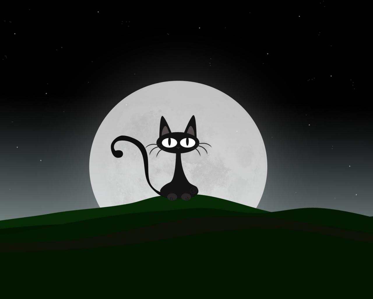 Кошак, вектор, луна 1280x1024