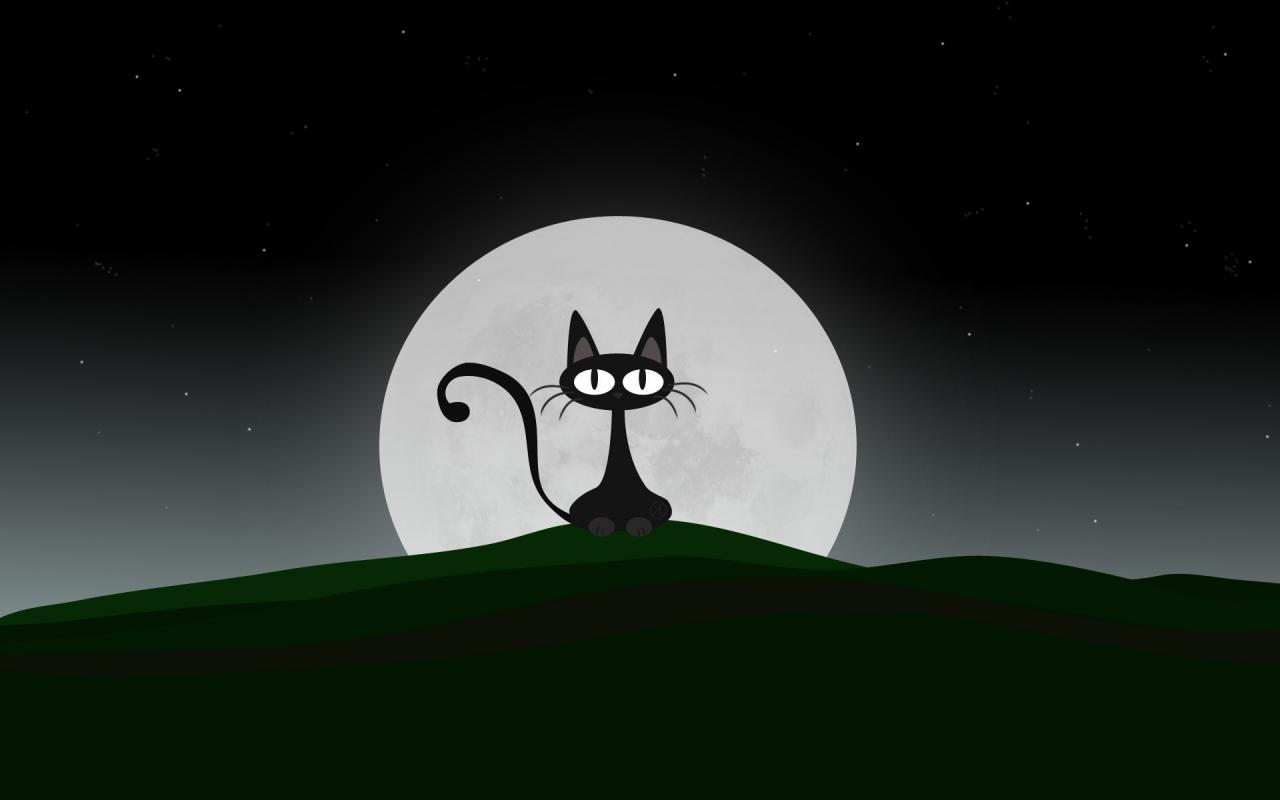 Кошак, вектор, луна 1280x800