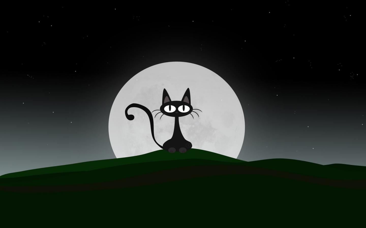 Кошак, вектор, луна 1440x900