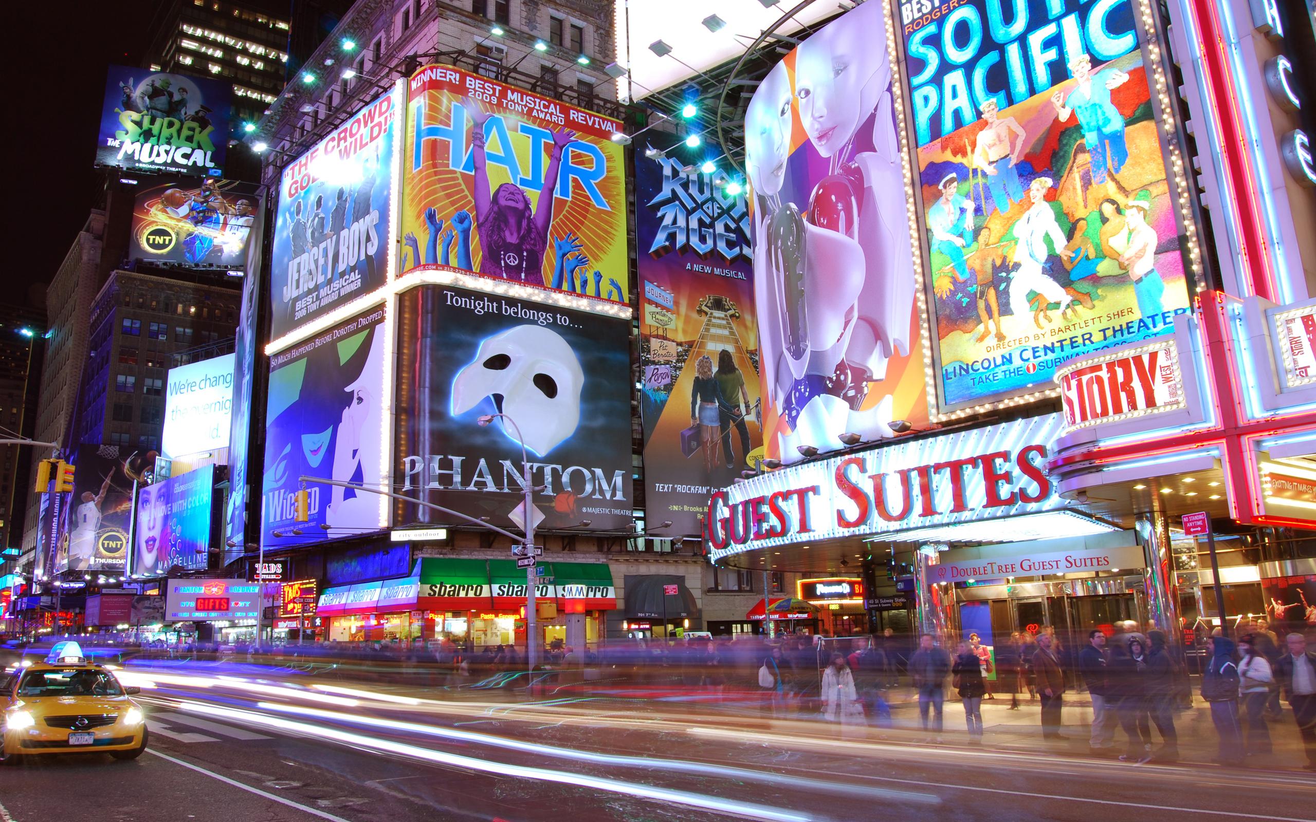 Таймс-сквер, нью-йорк, ночь, огни, реклама 2560x1600