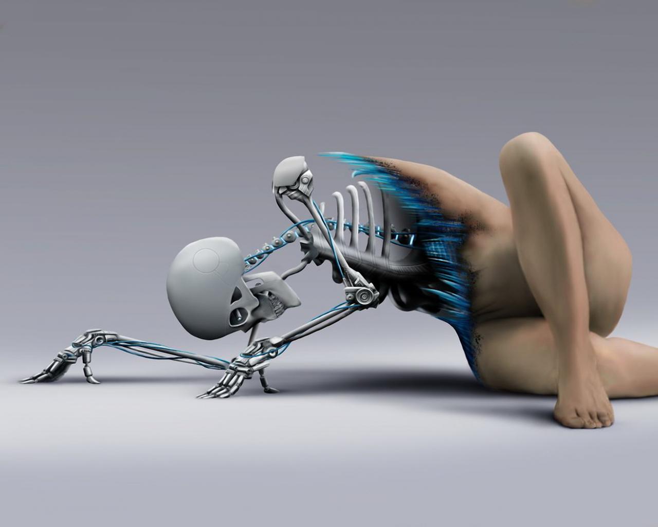 Девушка андроид, скелет 1280x1024