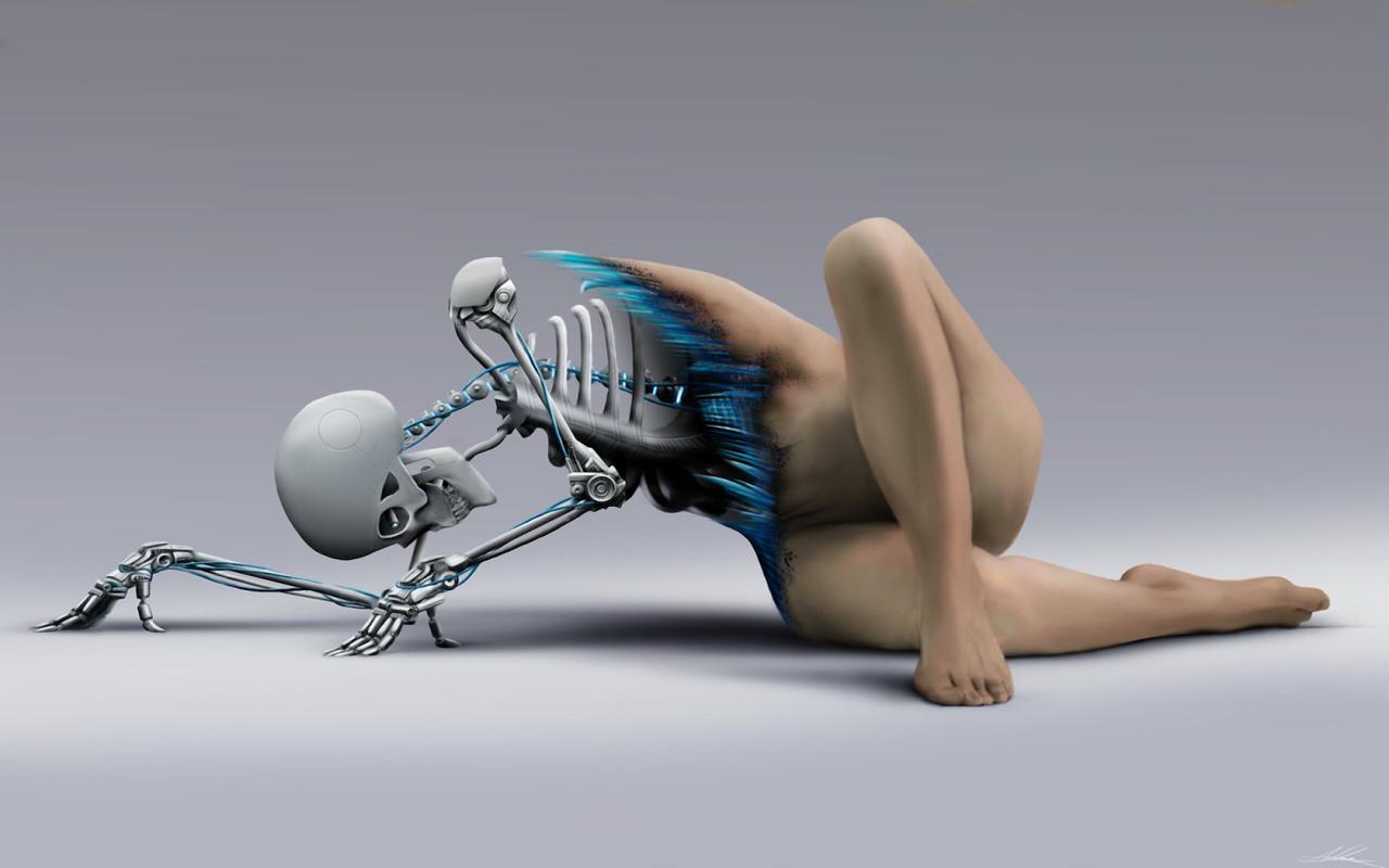 Девушка андроид, скелет 1280x800
