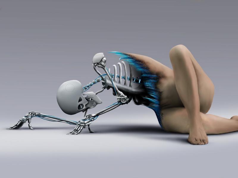 Девушка андроид, скелет 800x600
