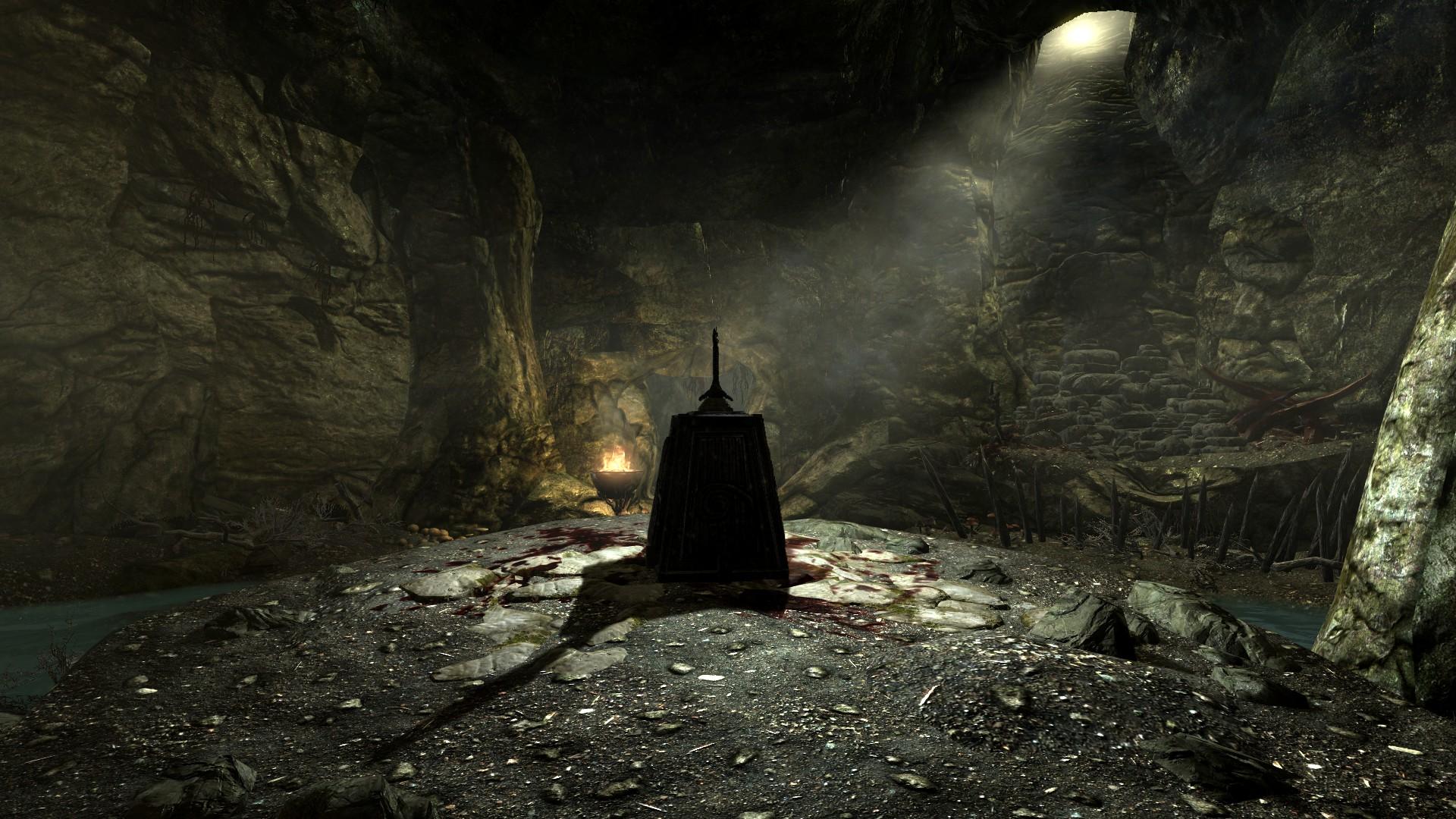 Меч в пещере, сцена из игры Skyrim 1920x1080