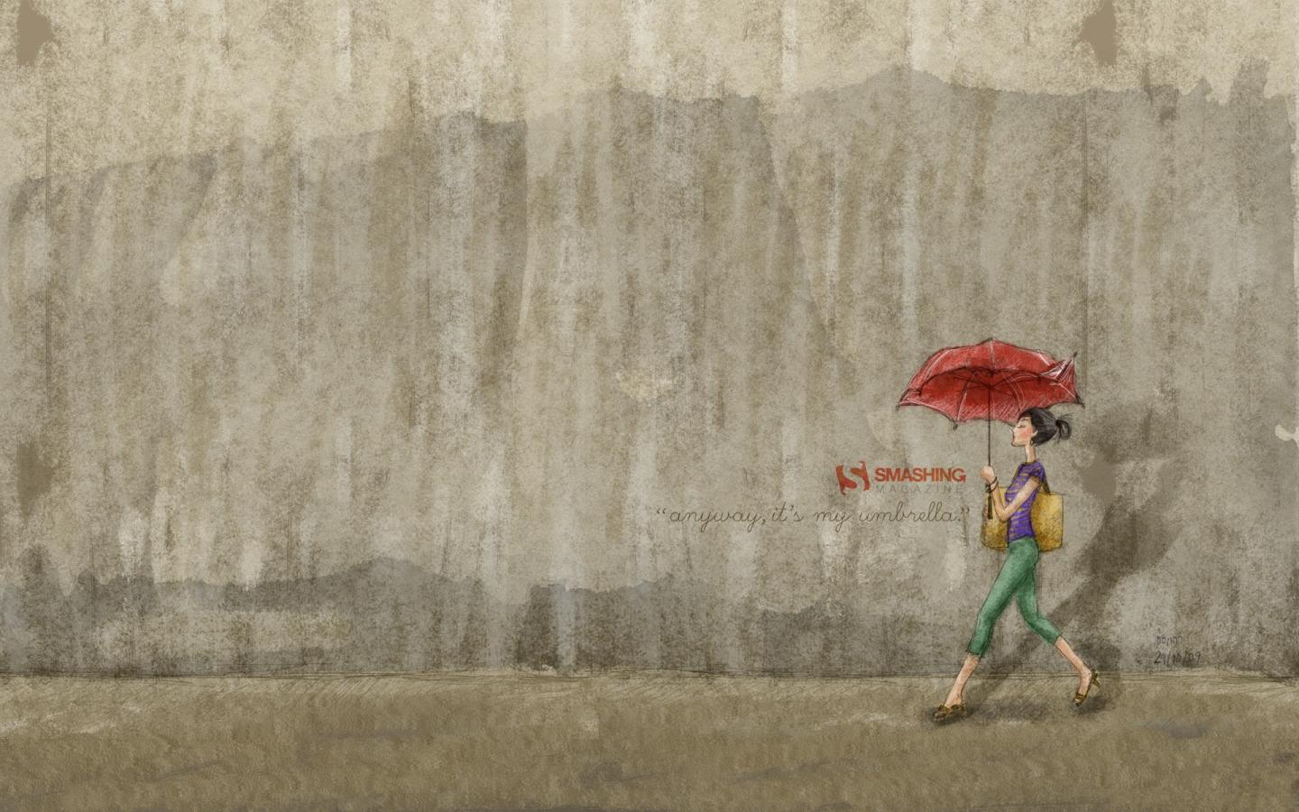 Девушка с зонтом 1440x900