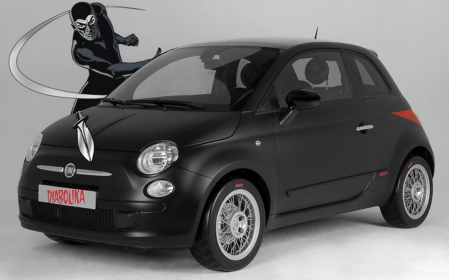 - черного автомобиля Fiat 500 (матовый окрас). 1440x900