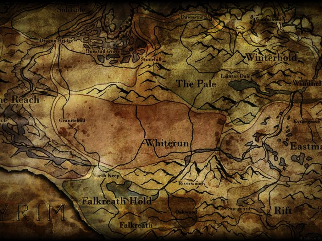 Карта мира из игры The Elder Scrolls 5: Skyrim 1024x768