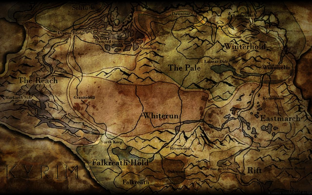 Карта мира из игры The Elder Scrolls 5: Skyrim 1280x800