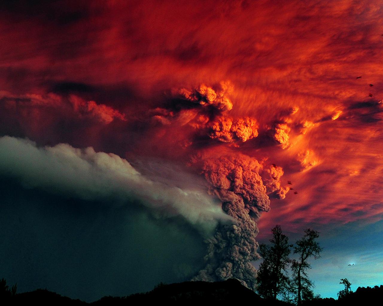 Вулкан, извержение, пепел 1280x1024