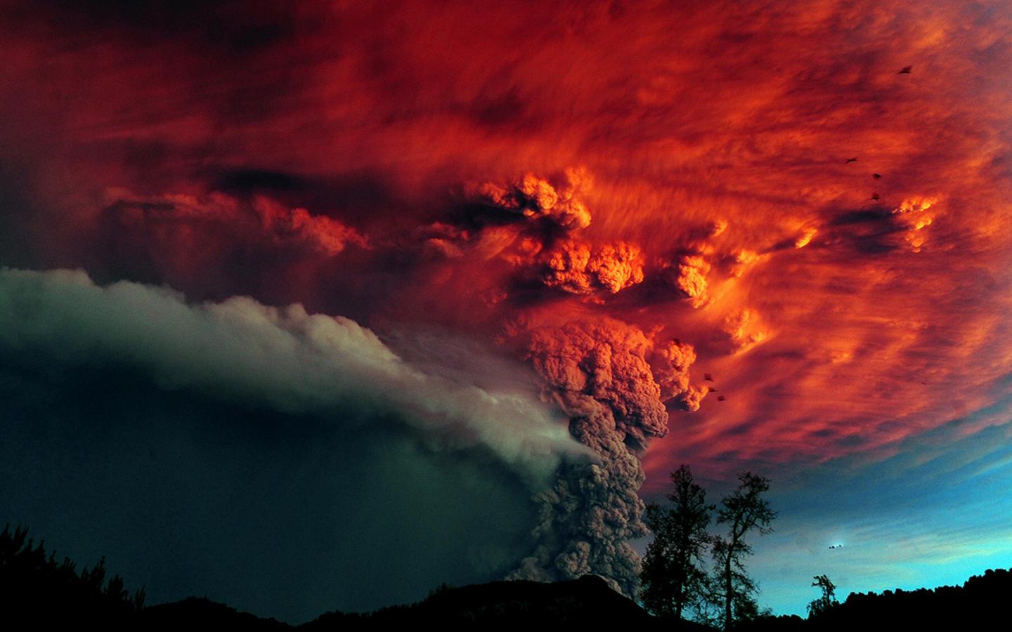 Вулкан, извержение, пепел 1440x900