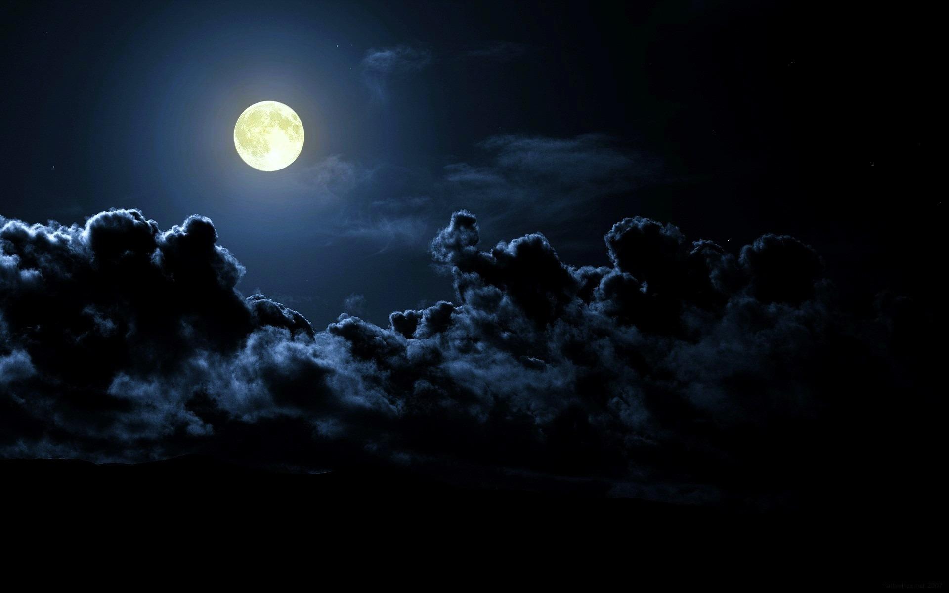 Облака, ночь, луна 1920x1200