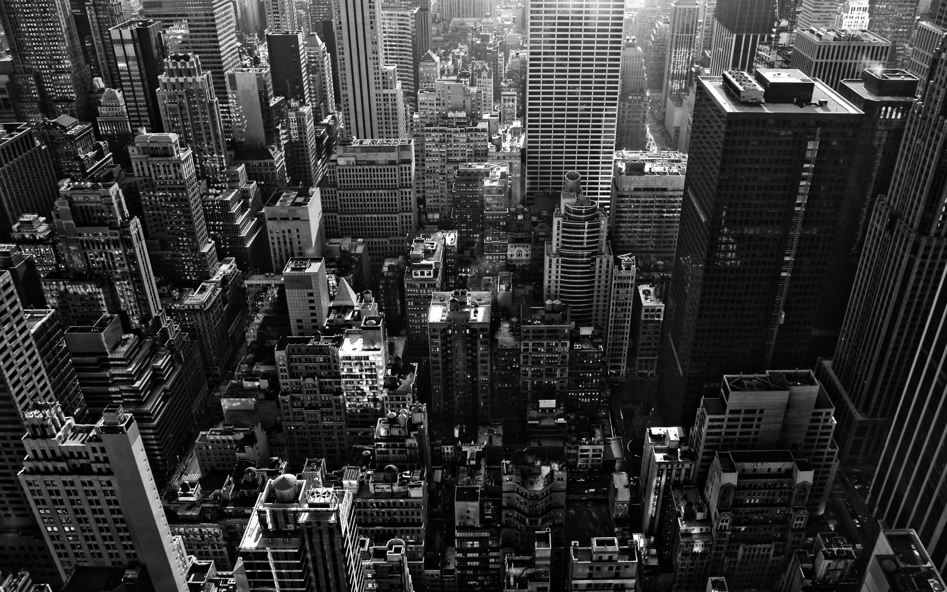Чёрно-белый город плотно застроен высотками обои для рабочего стола,  картинки, фото, 1920x1200.
