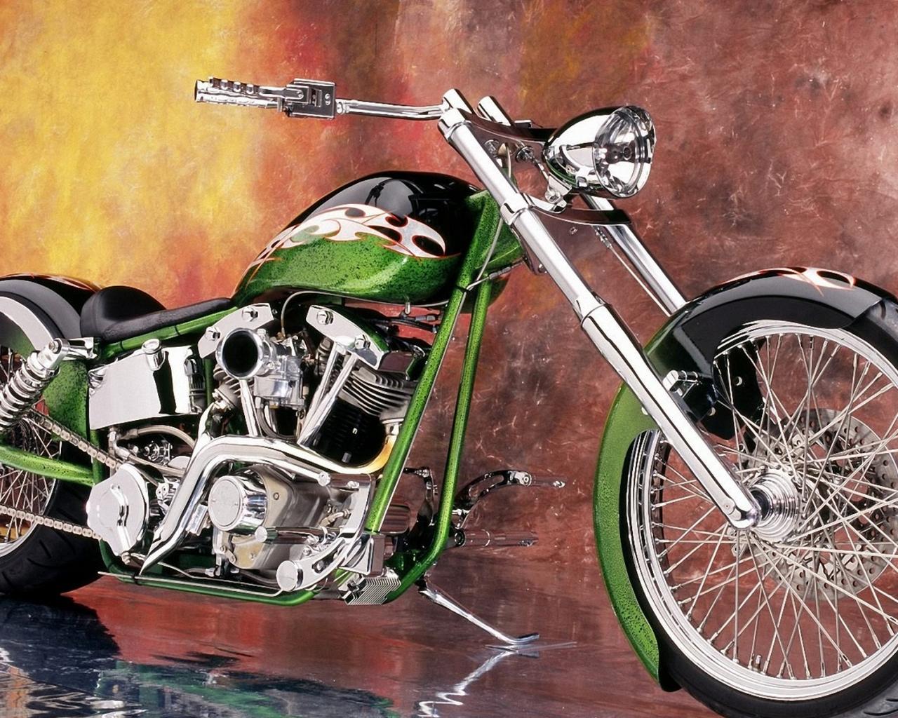 Мотоцикл, кастом, зеленый, супер, красивый 1280x1024