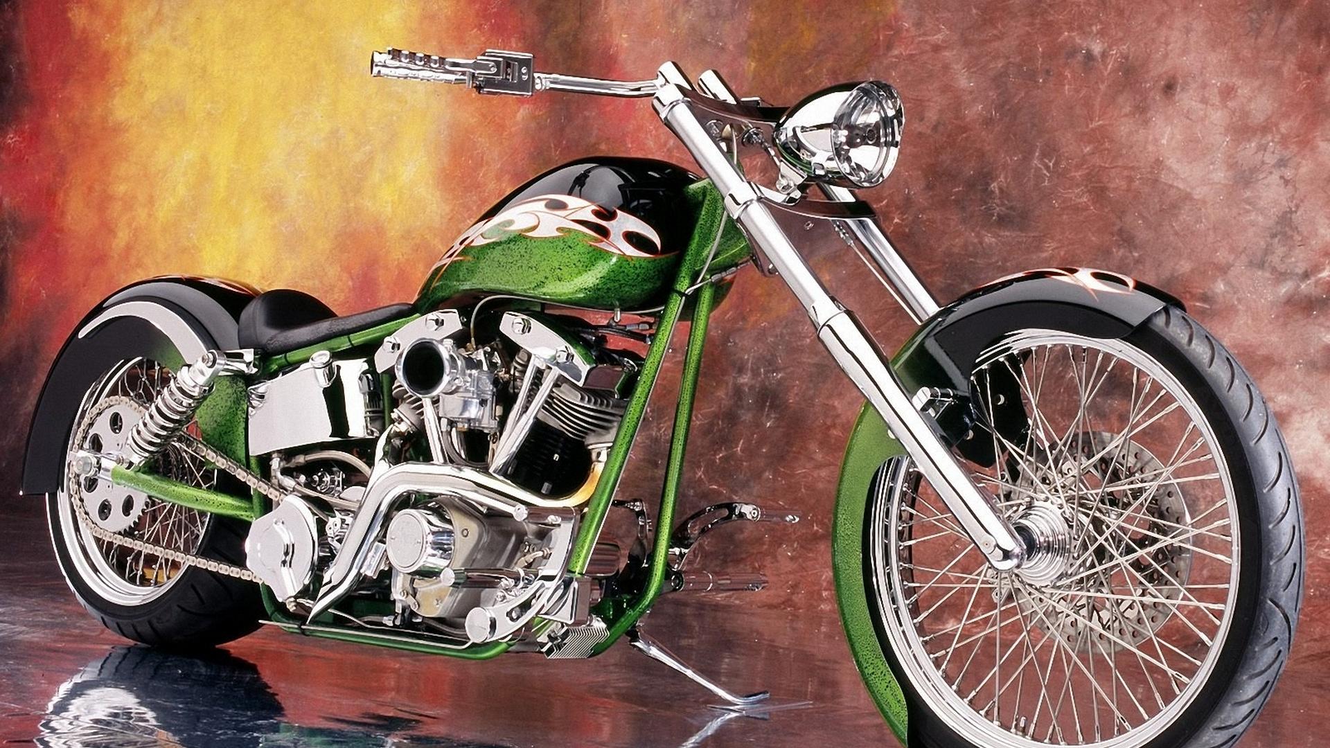 Мотоцикл, кастом, зеленый, супер, красивый 1920x1080