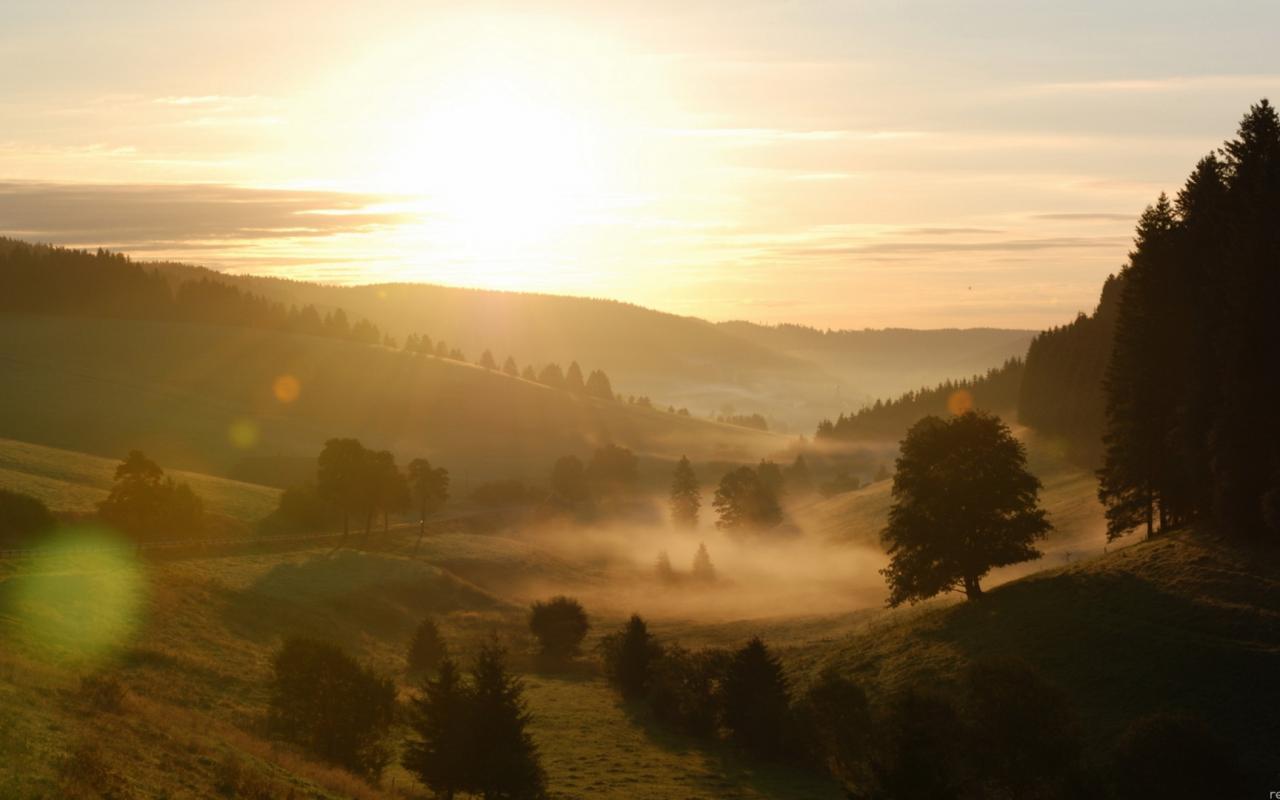 Восход, утро, туман, пейзаж, природа 1280x800