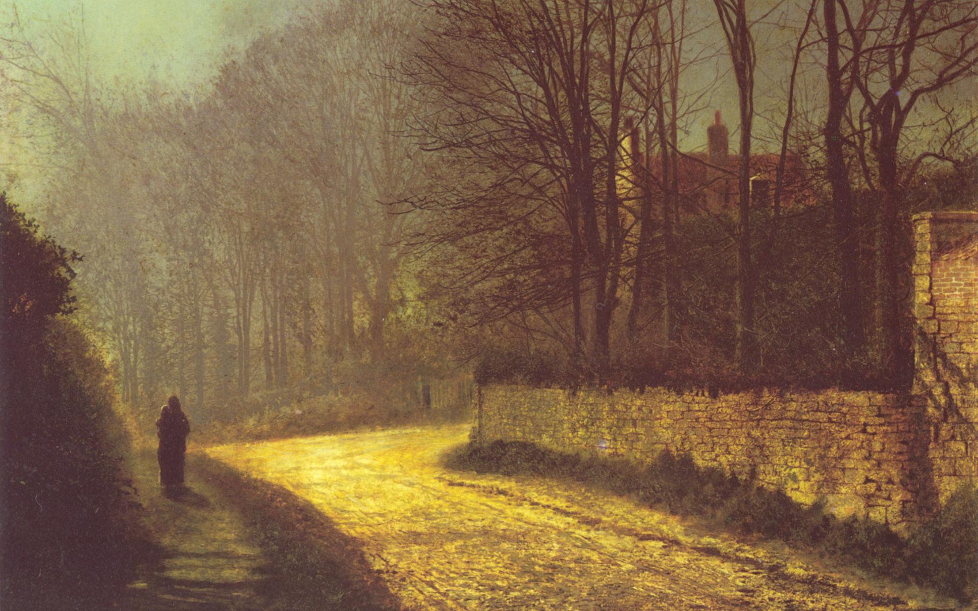 Картина, осень, дорога, фигура 1920x1200