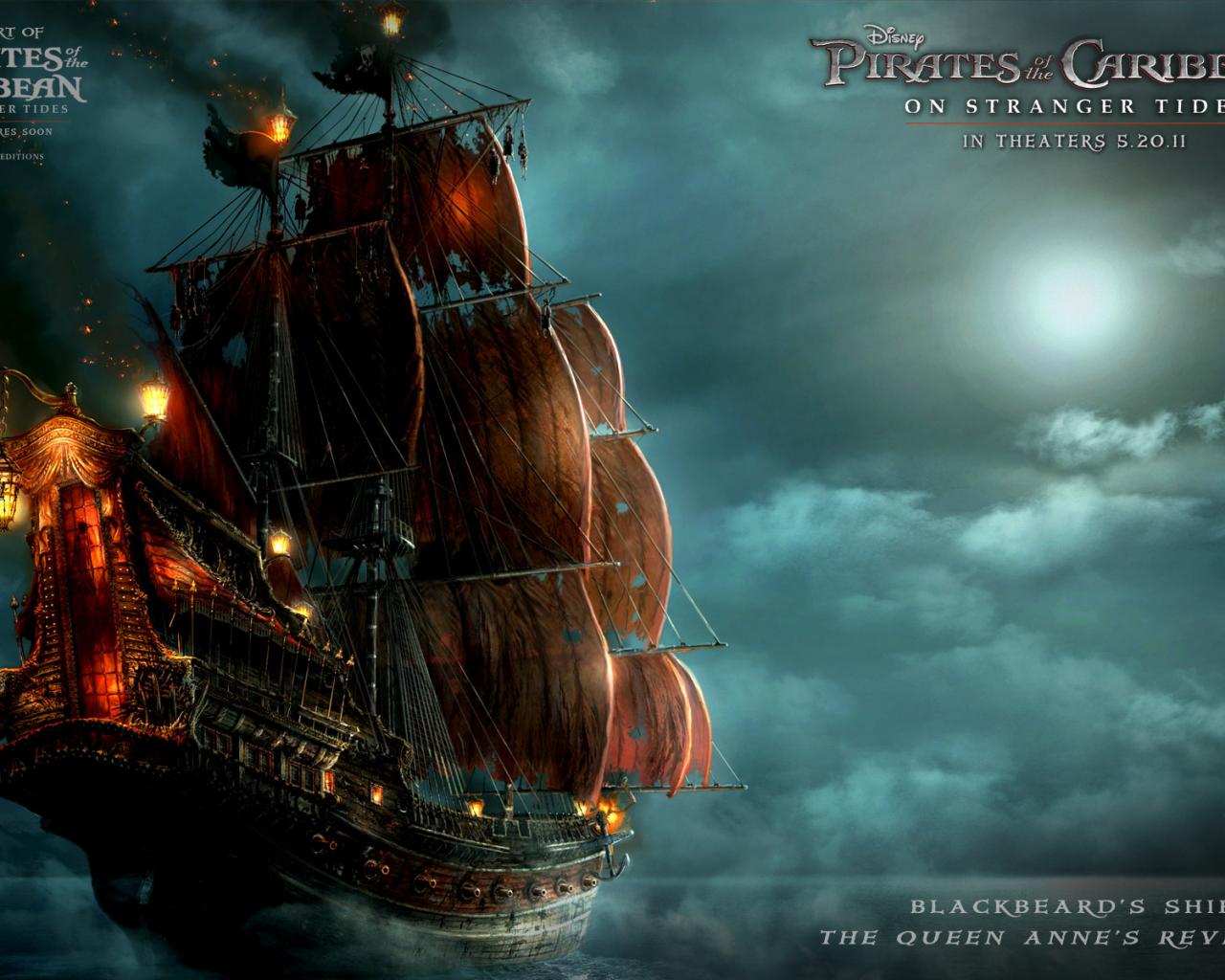 Пираты карибского моря, на странных берегах, пираты, море, корабль, ы 1280x1024