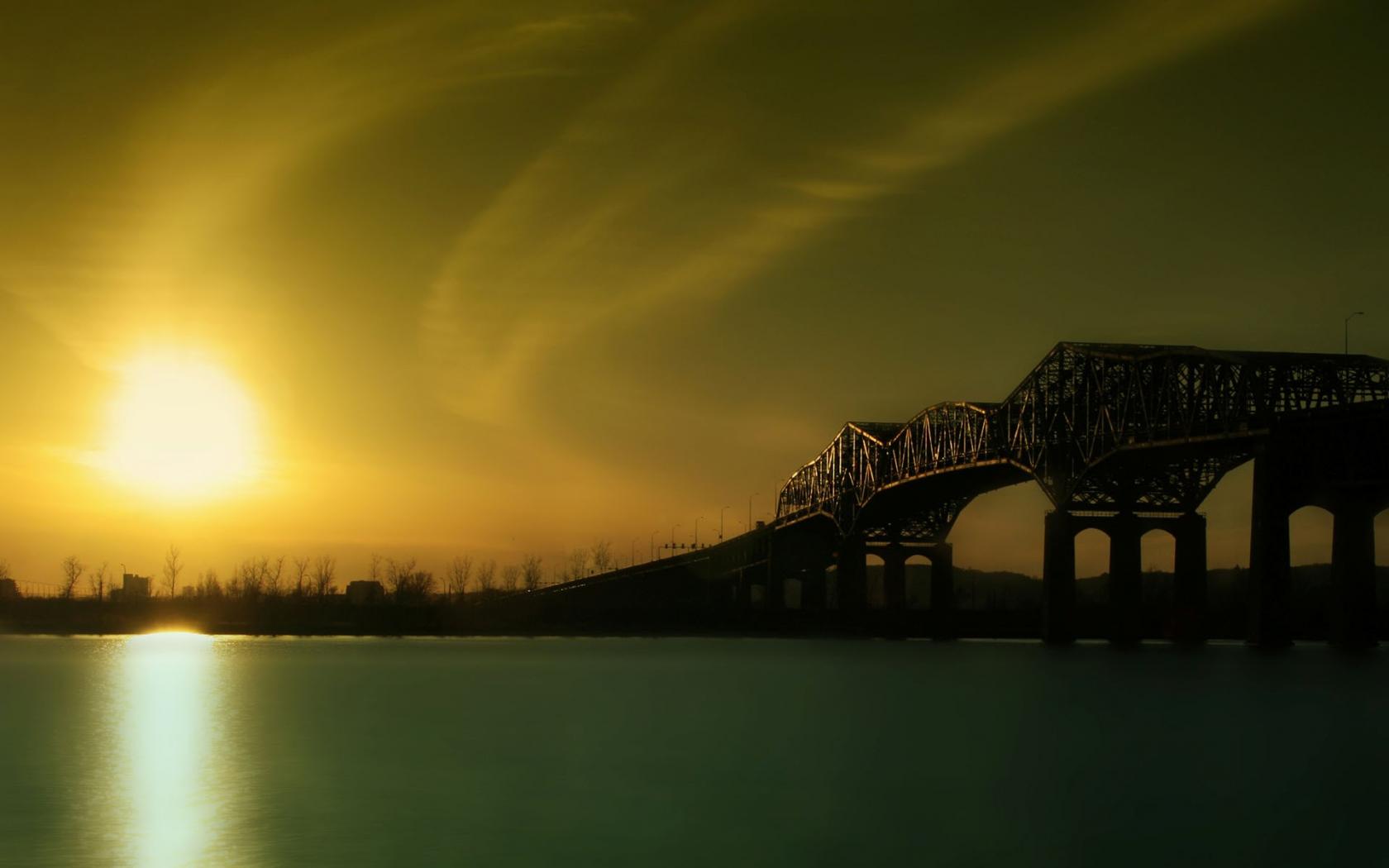 Восход, река, мост 1680x1050