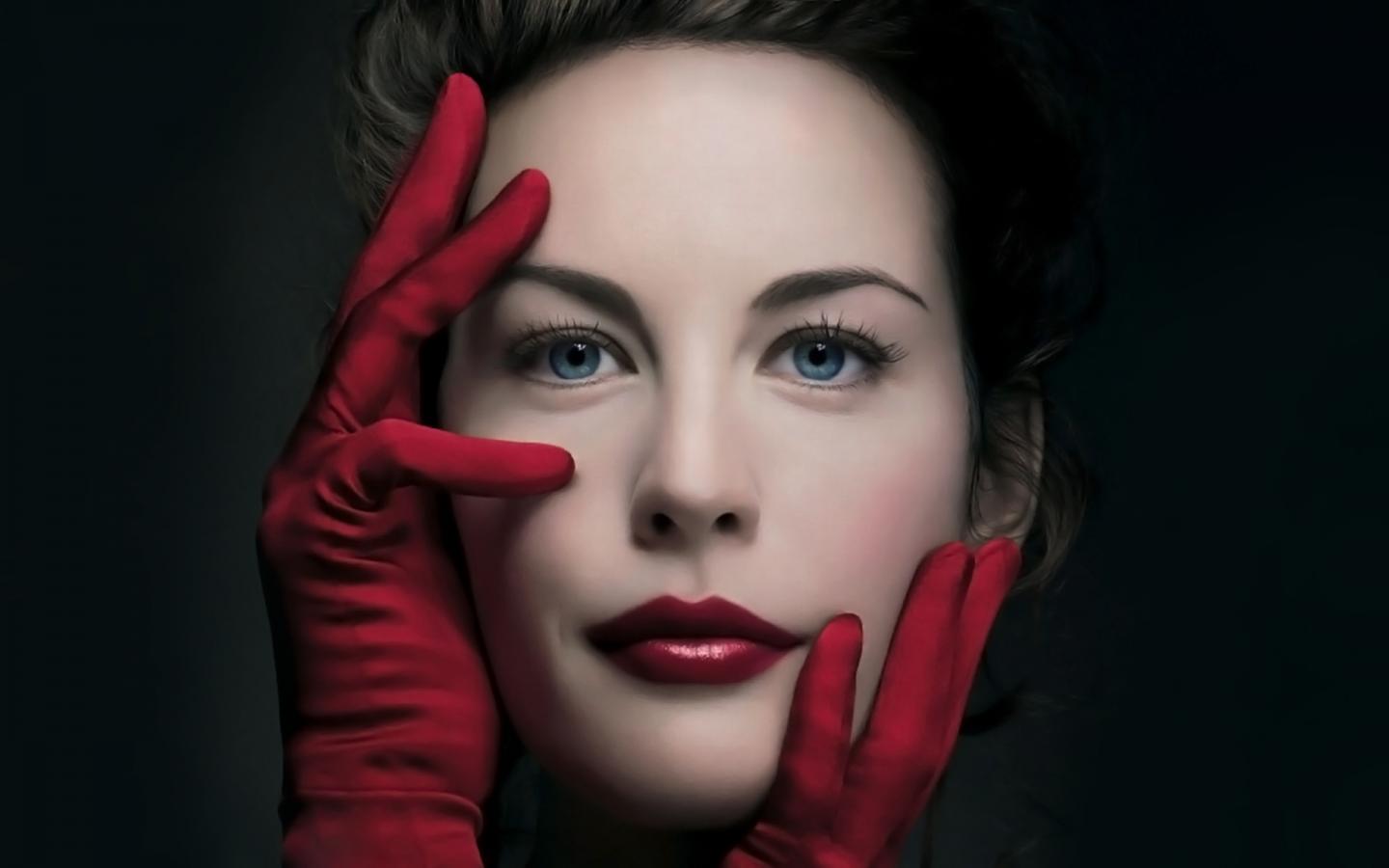 Девука, перчатки, глаза, губы, лицо 1440x900